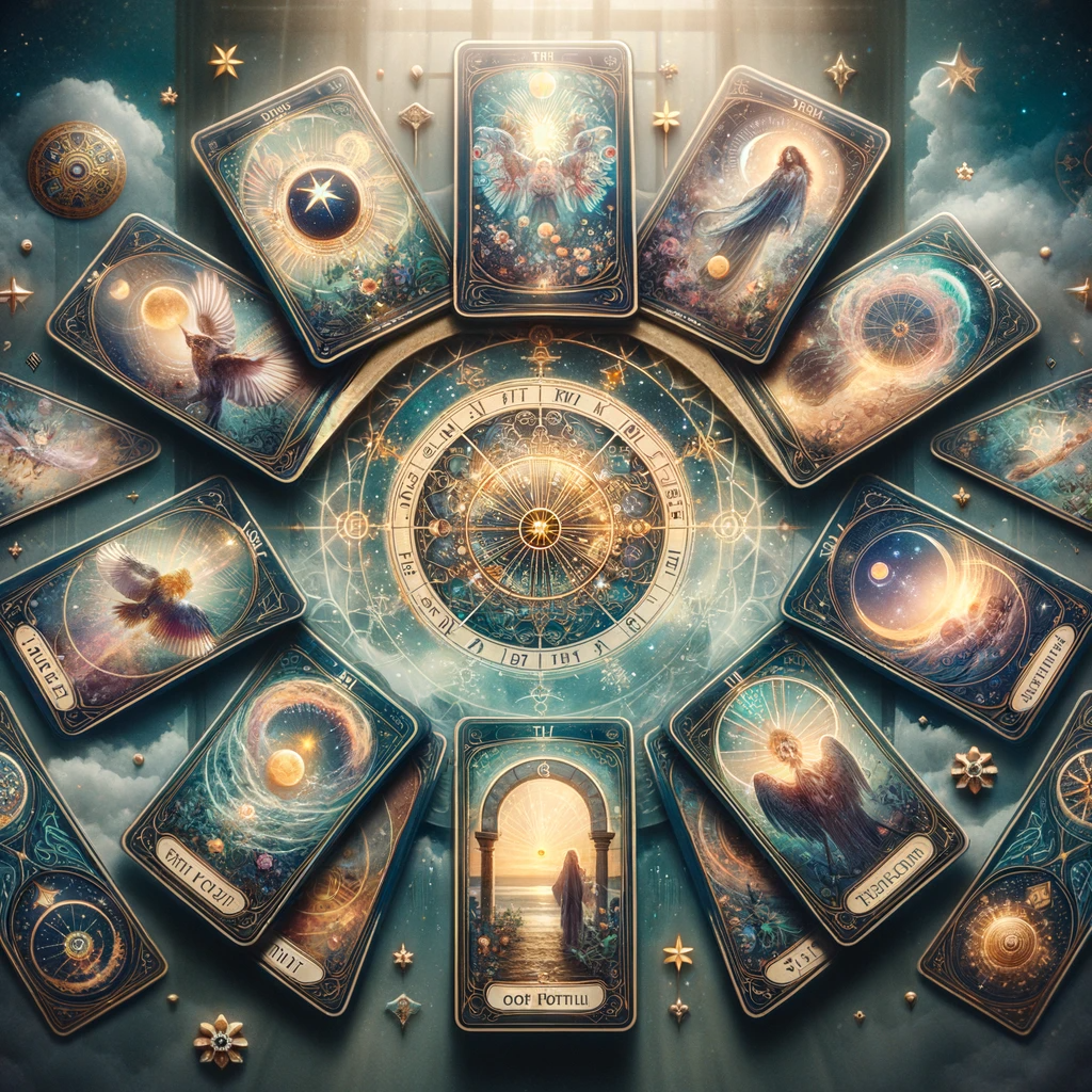 Tarot for beginners: A celestial Tarot spread with astrological motifs, capturing the essence of Tarot's guidance for new learners.